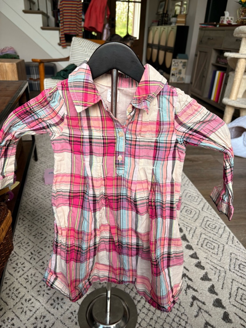 GAP Pink Plaid Button-Front Shirt Dress with Aqua Stripes